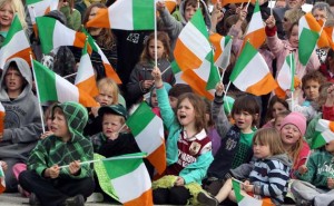 Fans with Irish flags welcoming the Ireland Rugby squad 1/9/2011